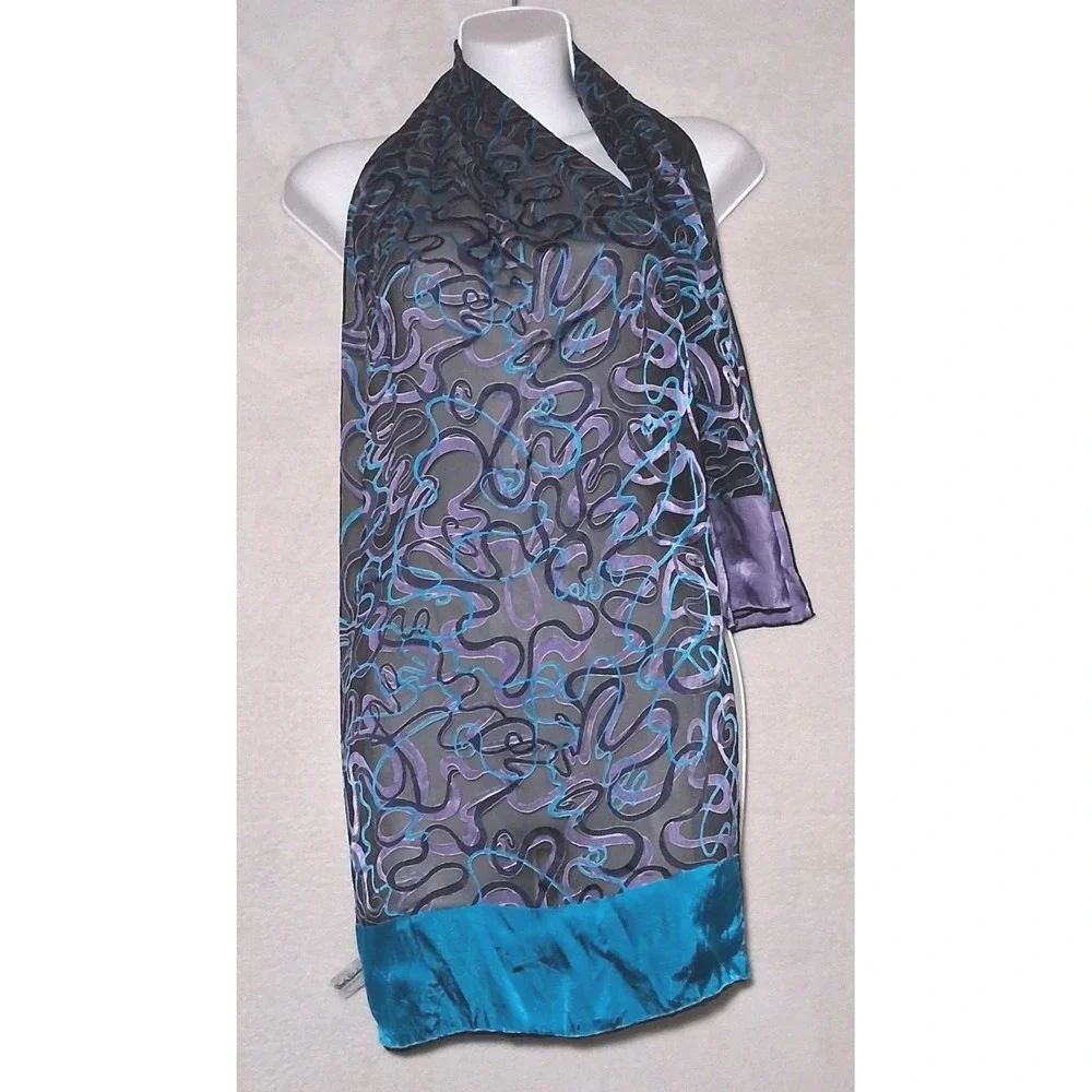 DIANE VON FURSTENBERG Silk Assets Rectangular Scarf Hand roll edge Burnt Velvet